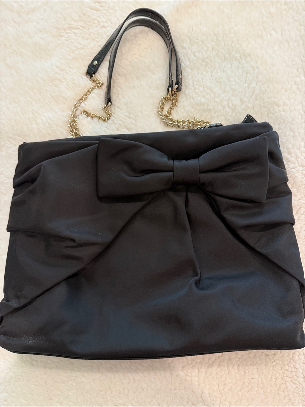 kate spade Black Bow Shoulder Bag with Gold Chain Strap